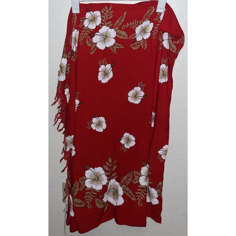 Hawaiian Design Sarong Red Tribal Hibiscus Honu Wrap Beach Pareo Dress